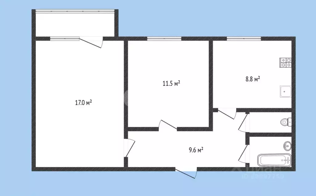 2-к кв. Карачаево-Черкесия, Черкесск ул. Космонавтов, 35 (50.5 м) - Фото 1