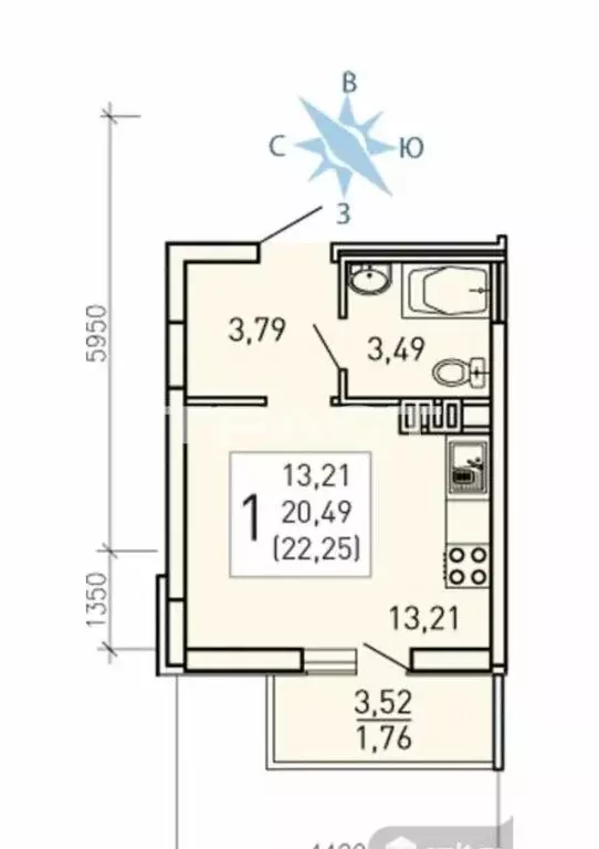 Квартира-студия: Воронеж, улица Артамонова, 34Ж (22 м) - Фото 1