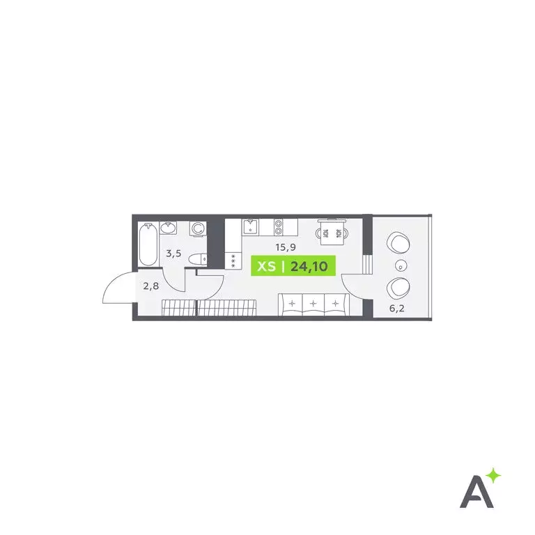 Квартира-студия: Кудрово, Солнечная улица, 4 (24.1 м) - Фото 1
