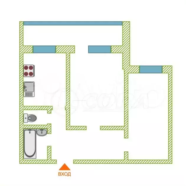 2-к. квартира, 52 м, 4/9 эт. - Фото 0