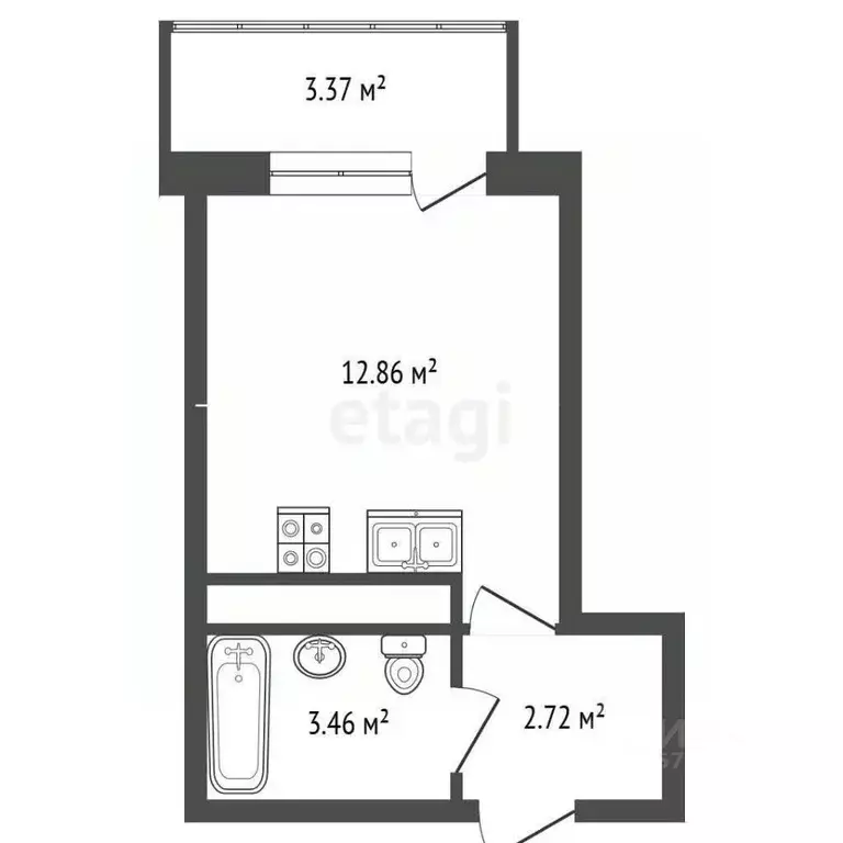 Студия Санкт-Петербург наб. Реки Каменки, 3к3 (20.05 м) - Фото 2