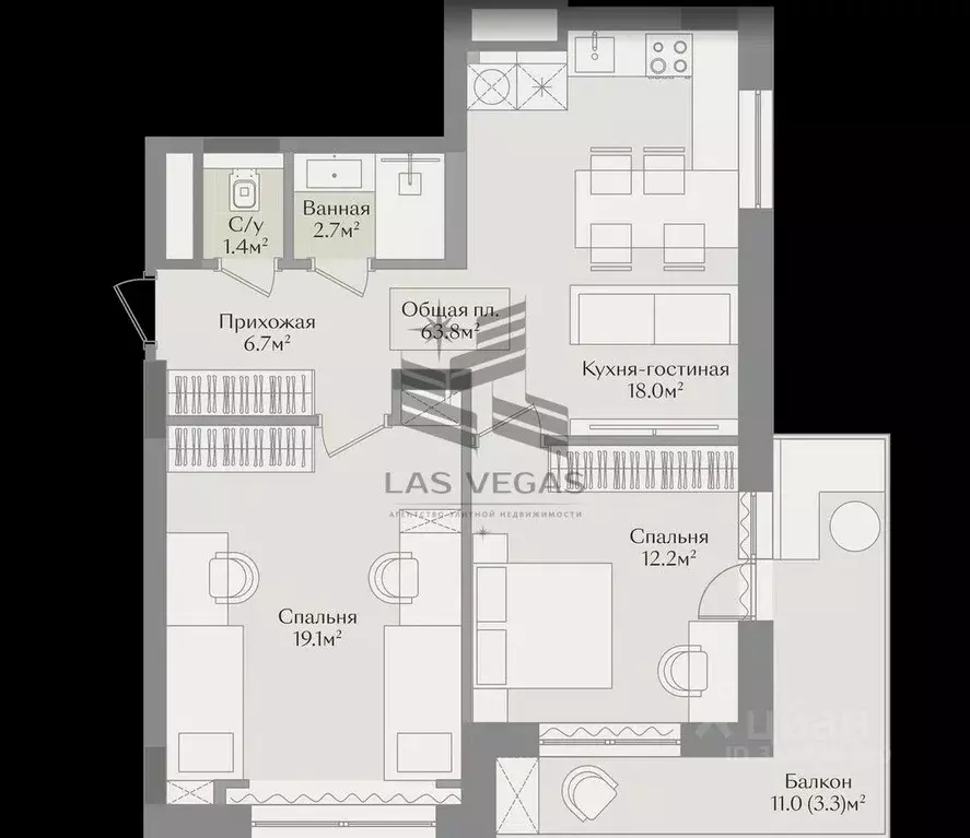 3-к кв. Татарстан, Казань ул. Абдуллы Бичурина, 13 (63.8 м) - Фото 1