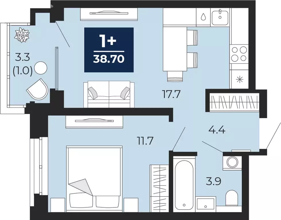 1-комнатная квартира: Тюмень, проезд Капитана Куликова, 7 (41 м) - Фото 1