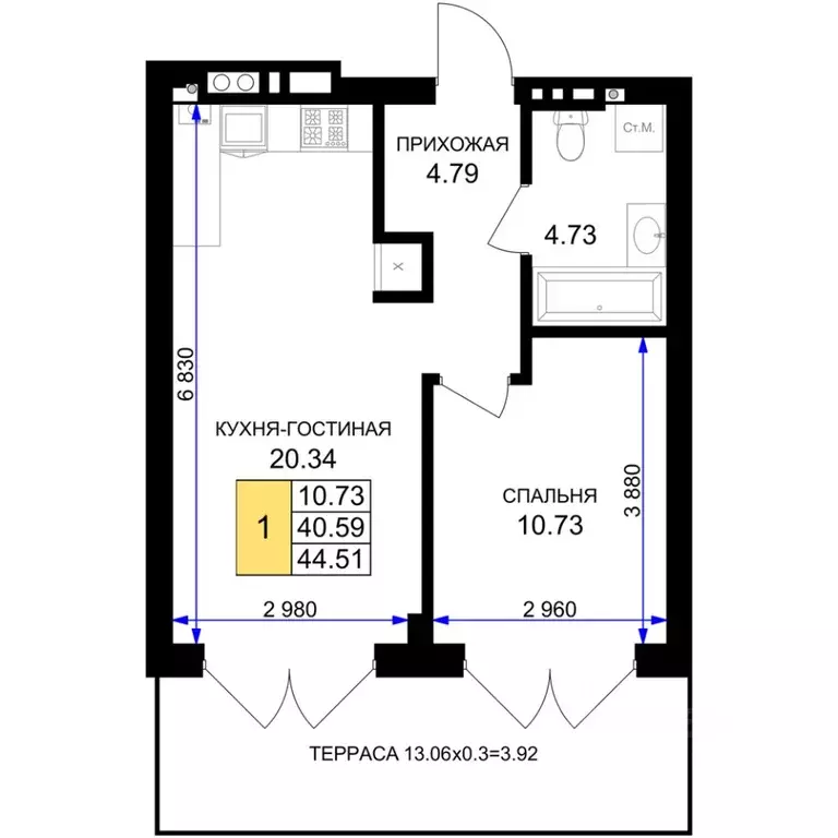 1-к кв. Калининградская область, Гурьевск Включи жилой комплекс (44.51 ... - Фото 1