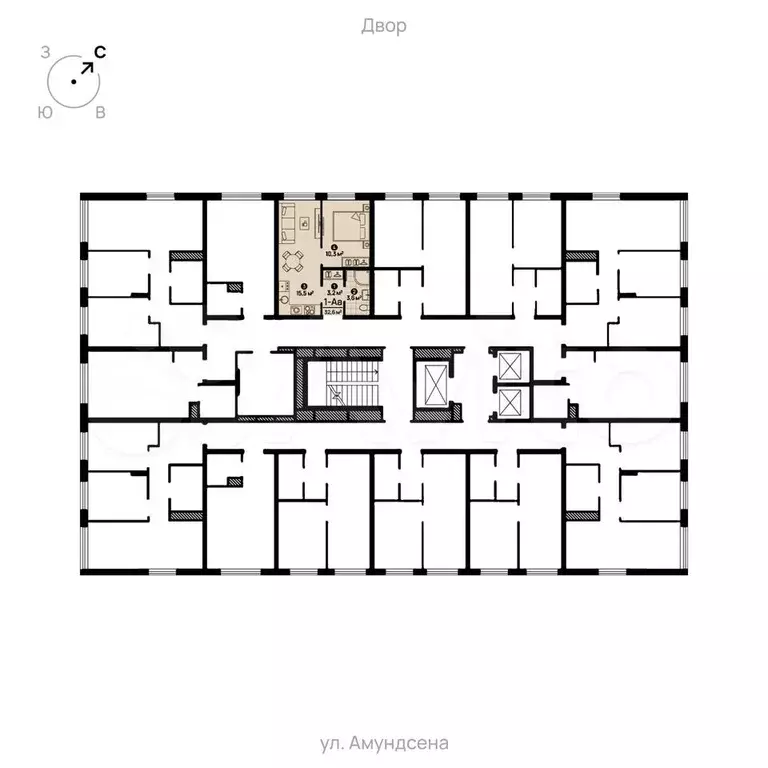 1-к. квартира, 32,9 м, 5/22 эт. - Фото 1