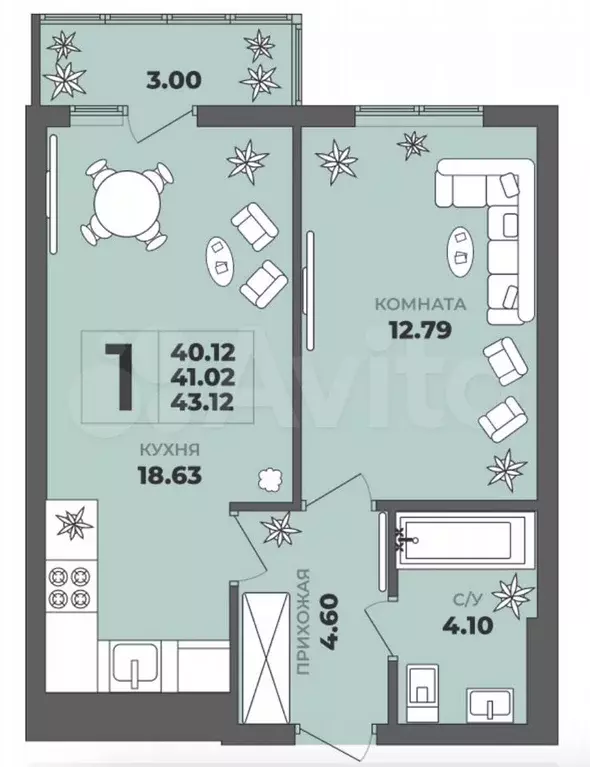 1-к. квартира, 41 м, 7/8 эт. - Фото 1