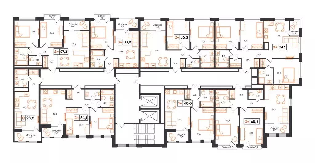 2-комнатная квартира: Тюмень, ЖК UNO (56.3 м) - Фото 1