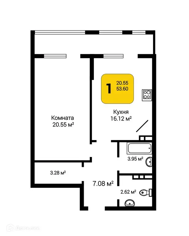 Продаётся 1-к квартира, 56.97 м - Фото 0