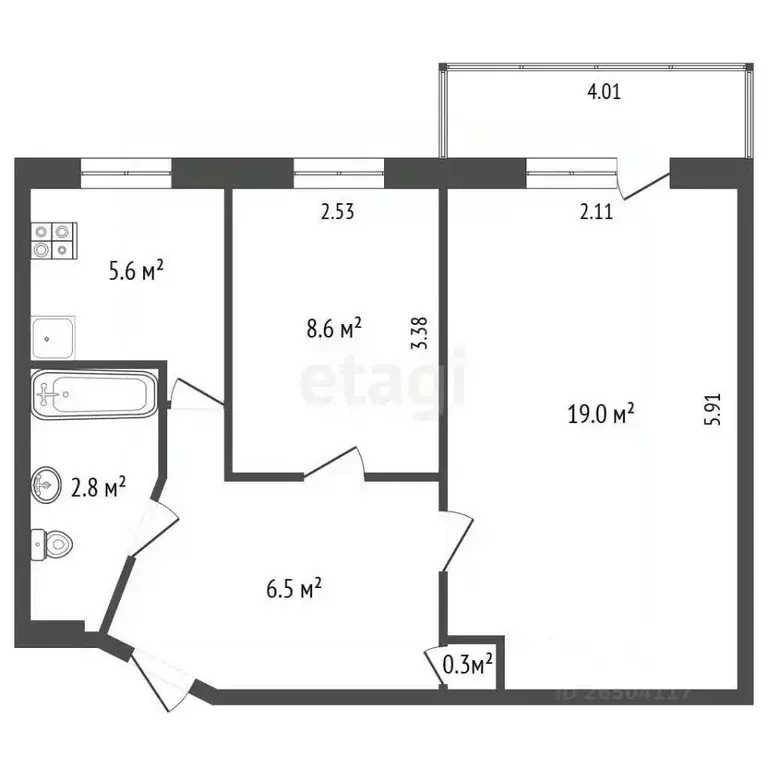 2-к кв. Севастополь просп. Октябрьской Революции, 49 (42.8 м) - Фото 2