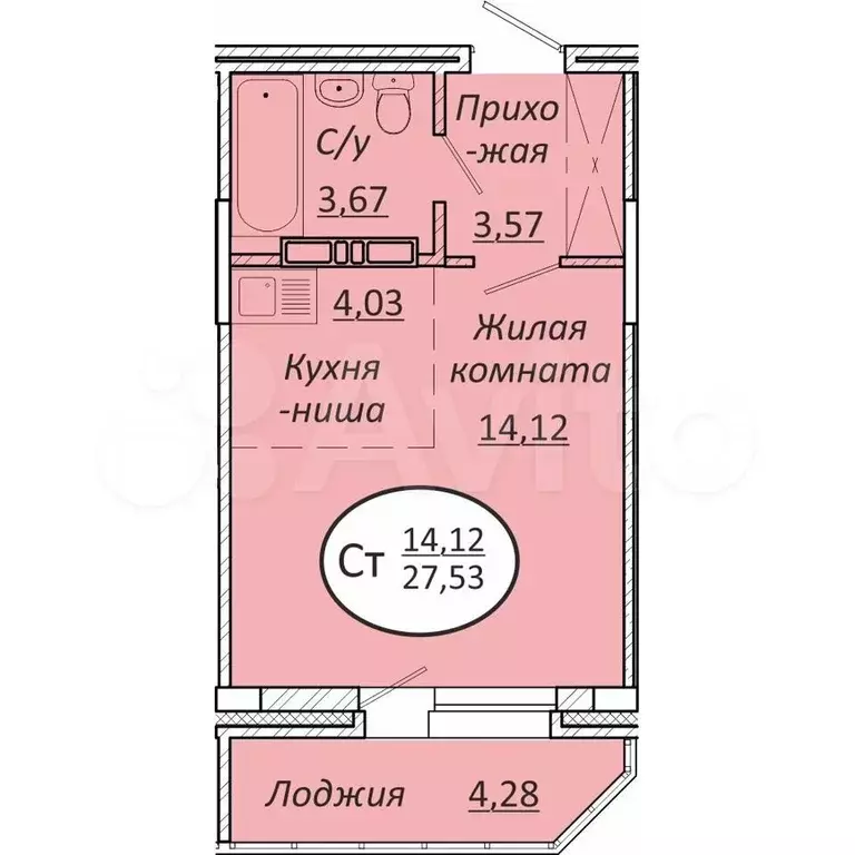 Квартира-студия, 27,5 м, 9/25 эт. - Фото 0