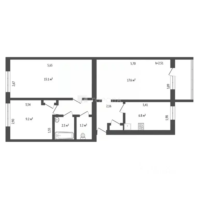 3-к кв. Алтайский край, Барнаул ул. Куета, 11 (59.5 м) - Фото 2