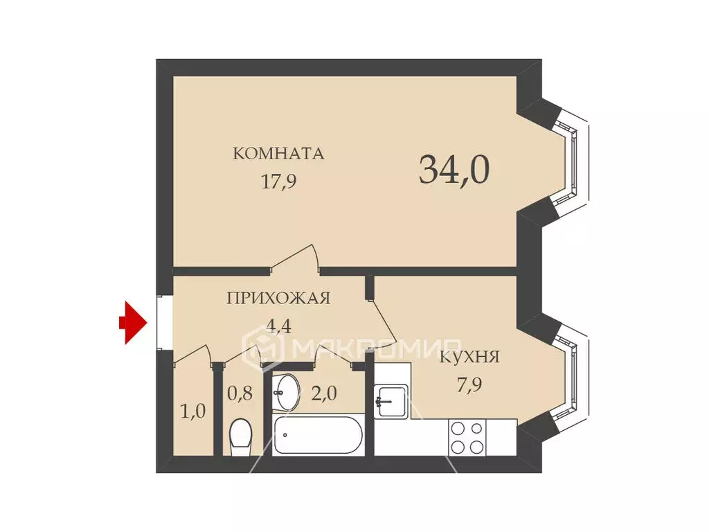 1-комнатная квартира: посёлок Стрельна, Орловская улица, 2 (34 м) - Фото 1