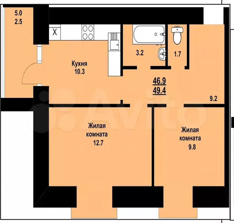 2-к. квартира, 50 м, 7/10 эт. - Фото 0