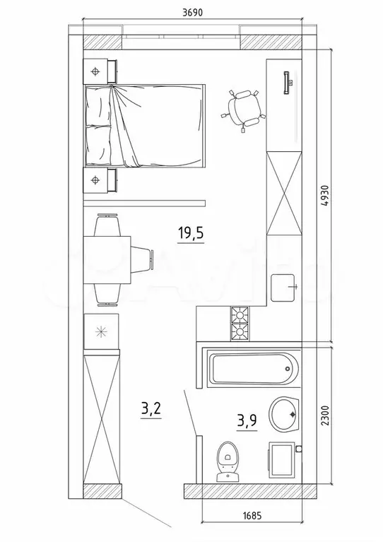 1-к. квартира, 26,4 м, 3/8 эт. - Фото 0