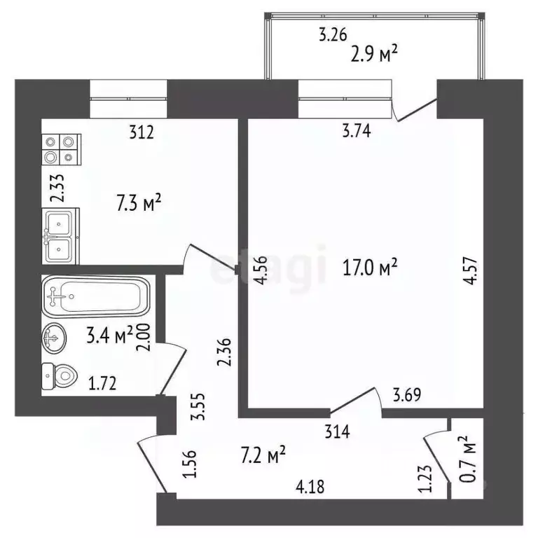 1-к кв. Башкортостан, Стерлитамак ул. Фурманова, 10Г (35.6 м) - Фото 1