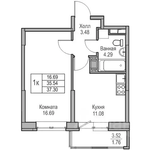 2-к кв. Санкт-Петербург ул. Ивинская, 1к3 (55.36 м) - Фото 0