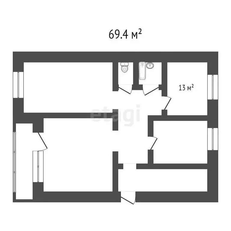 3-комнатная квартира: село Винсады, Новая улица, 33 (69.4 м) - Фото 0