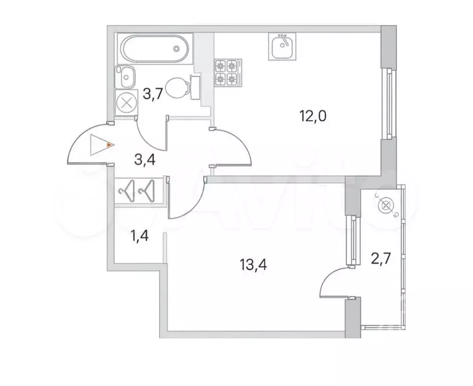 1-к. квартира, 33,9 м, 2/5 эт. - Фото 0