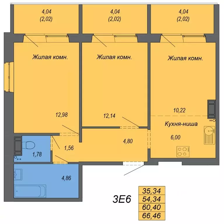 3-к кв. Хабаровский край, Хабаровск Совхозная ул., 73/1 (66.46 м) - Фото 1