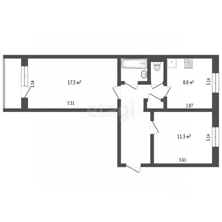 2-к кв. Ямало-Ненецкий АО, Муравленко ул. 70 лет Октября, 28 (50.8 м) - Фото 2
