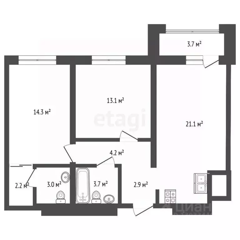 2-к кв. Тюменская область, Тюмень ул. Разведчика Кузнецова, 16 (65.0 ... - Фото 2