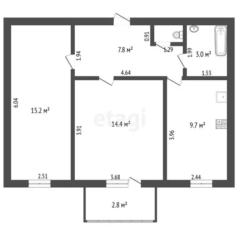 2-комнатная квартира: Ишим, Казанская улица, 113А (51.1 м) - Фото 1