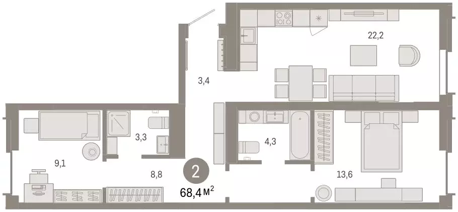3-комнатная квартира: Тюмень, улица Республики, 205к2 (68 м) - Фото 2