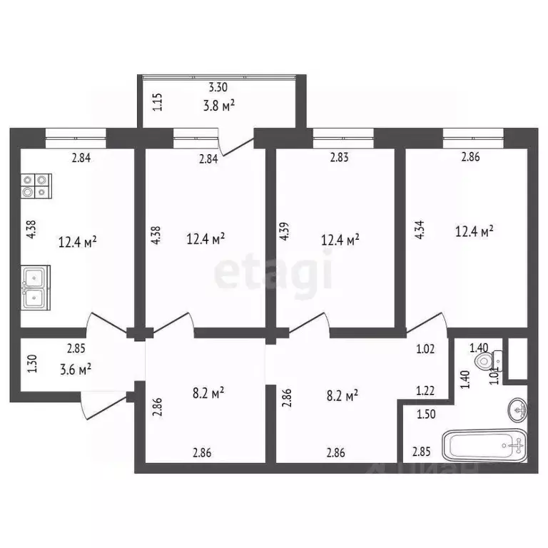 3-к кв. Ханты-Мансийский АО, Нягань 10-й мкр, 13 (77.1 м) - Фото 1