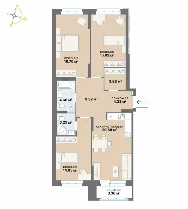 3-комнатная квартира: Екатеринбург, улица Айвазовского (96.7 м) - Фото 1