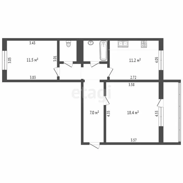 2-комнатная квартира: Челябинск, Звенигородская улица, 62 (56.3 м) - Фото 0