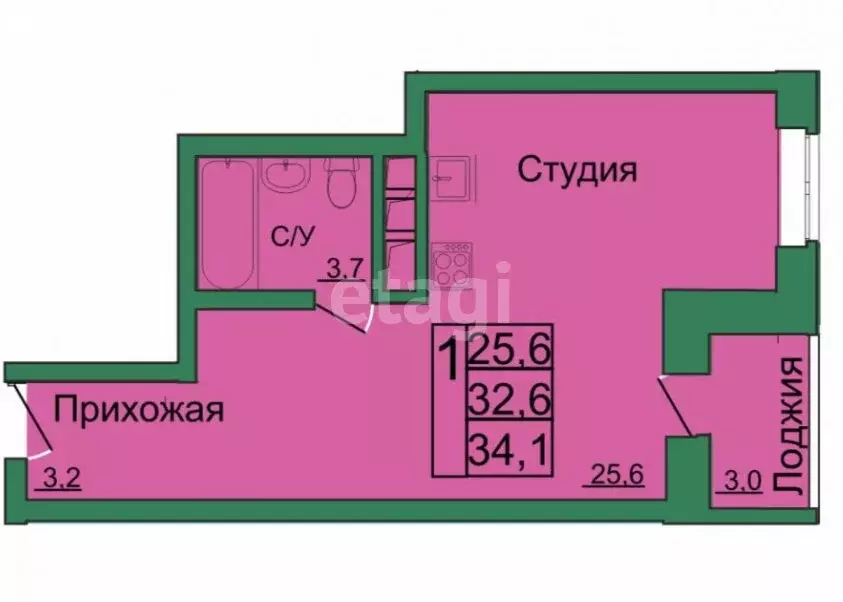 Квартира-студия: Тула, улица Строителей, 4 (32.4 м) - Фото 1
