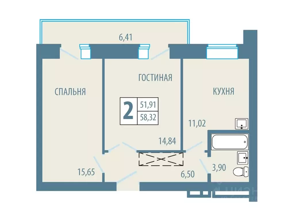 2-к кв. Красноярский край, Железногорск Комсомольская ул., 19 (58.32 ... - Фото 0