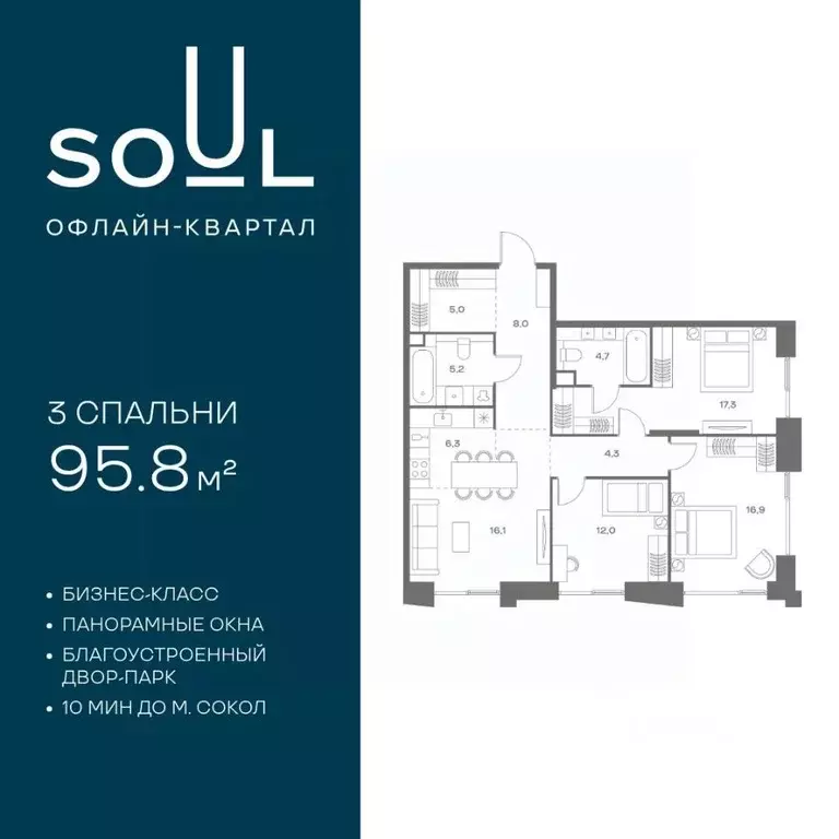 3-к кв. Москва Часовая ул., 28к4 (95.8 м) - Фото 1