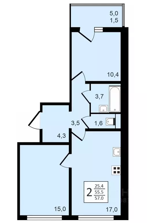 2-к кв. Воронежская область, Воронеж просп. Труда, 93 (57.0 м) - Фото 0