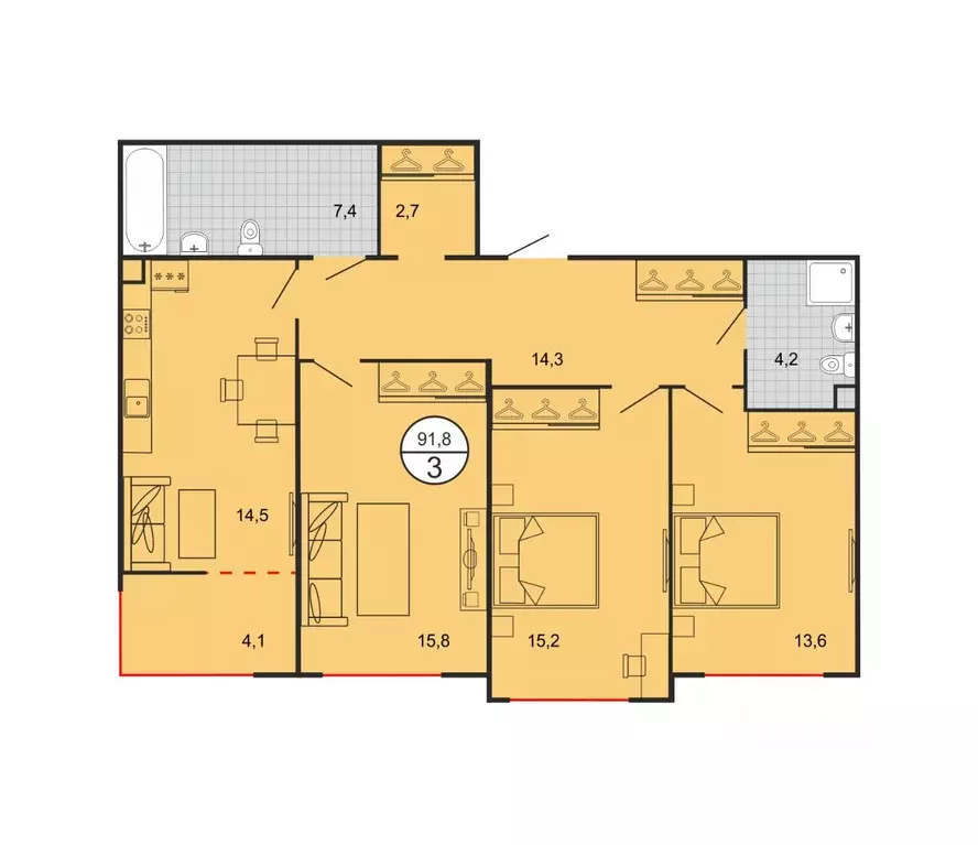 3-к кв. Ставропольский край, Георгиевск Олимп жилой комплекс (91.8 м) - Фото 1