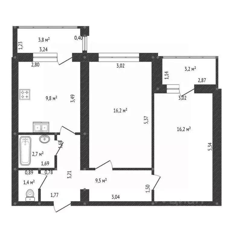 2-к кв. Башкортостан, Уфа Айская ул., 37 (58.3 м) - Фото 1