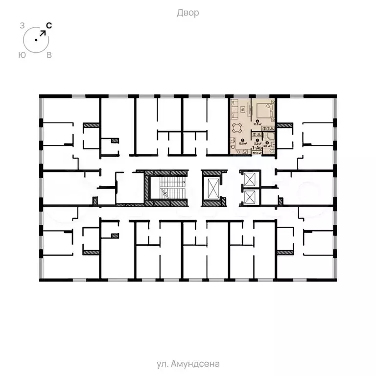 1-к. квартира, 32,9 м, 11/22 эт. - Фото 1