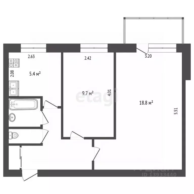 2-к кв. Тюменская область, Тюмень ул. Республики, 196 (43.4 м) - Фото 0