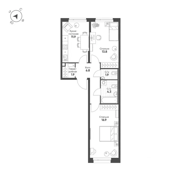 2-к кв. Свердловская область, Екатеринбург Солнечный жилрайон,  (57.5 ... - Фото 1