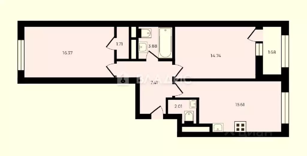 2-к кв. Москва ул. Берзарина, 30А (62.7 м) - Фото 2