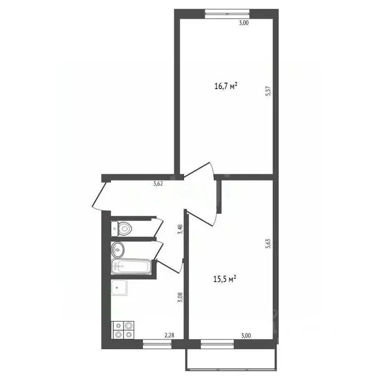 2-к кв. Белгородская область, Белгородский район, Северный городское ... - Фото 2