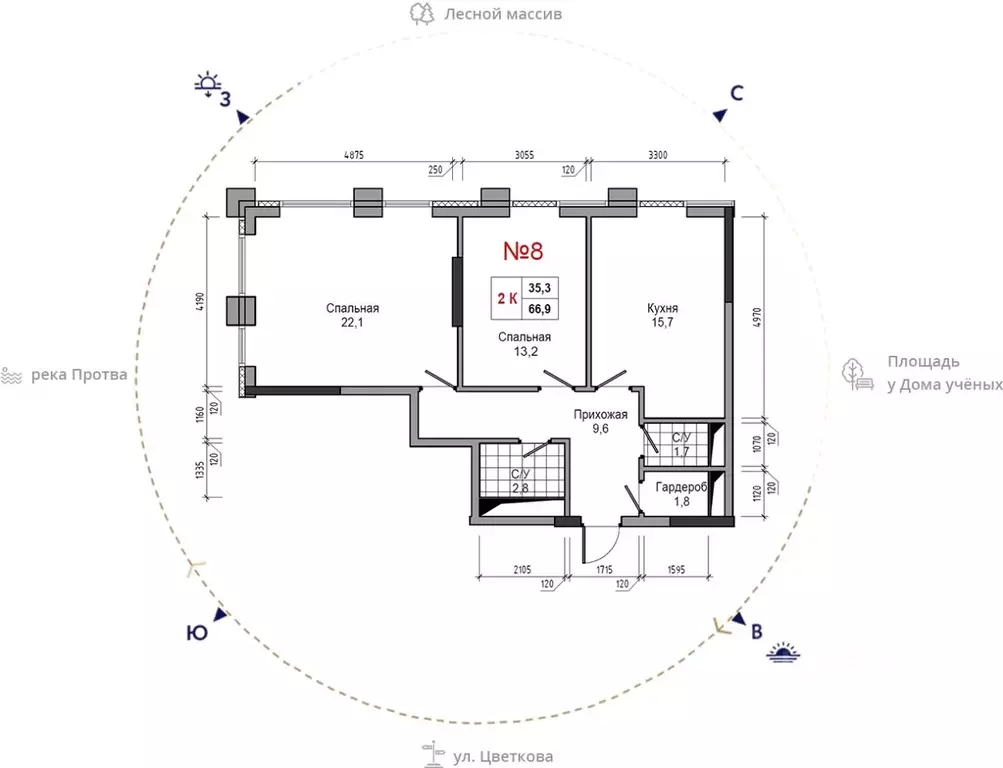 2-к кв. Калужская область, Обнинск ул. Усачева (66.9 м) - Фото 0