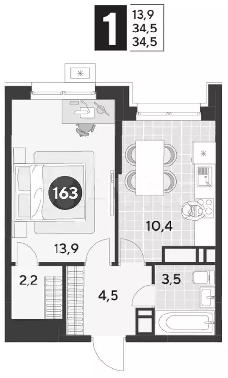 1-к. квартира, 34,5 м, 14/21 эт. - Фото 0