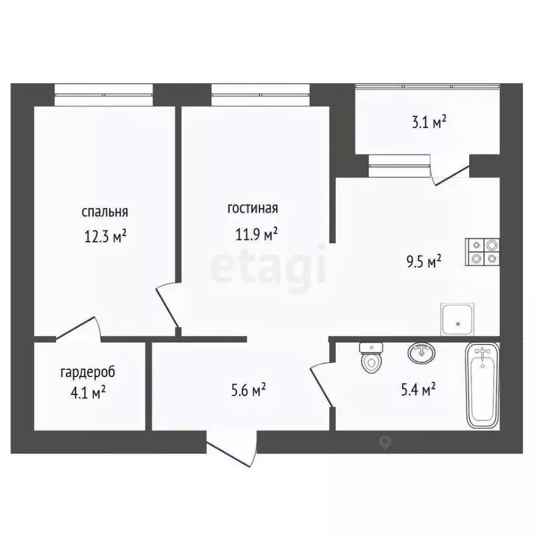 1-к кв. Тюменская область, Тюмень ул. Василия Подшибякина, 15 (49.0 м) - Фото 2