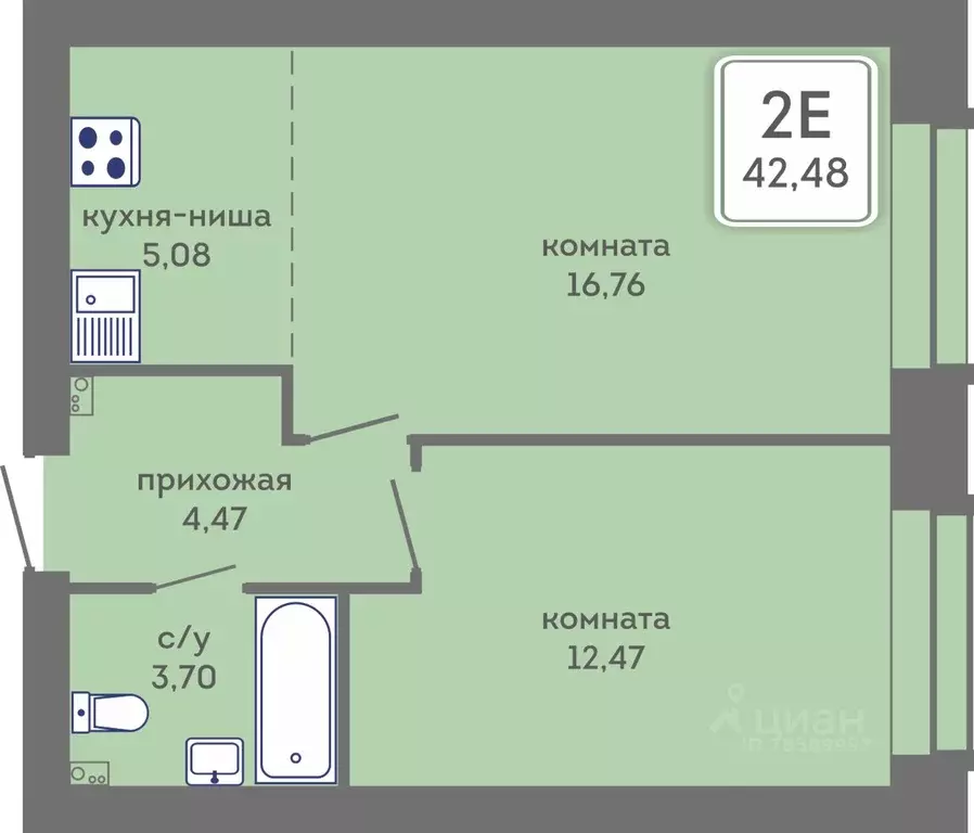 2-к кв. Пермский край, Пермь Кировоградская ул., 28 (42.48 м) - Фото 1