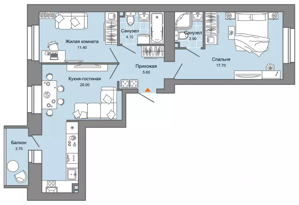 2-к кв. Пермский край, Пермь ул. Дзержинского, 31Б (63.0 м) - Фото 2