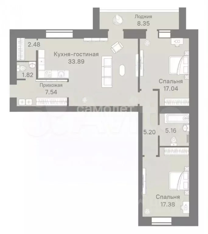 2-к кв. Тюменская область, Тюмень ул. Тимофея Кармацкого, 7 (91.6 м) - Фото 2