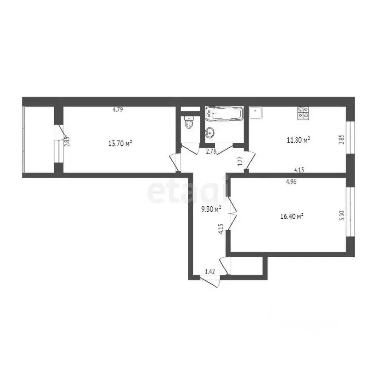 2-к кв. Удмуртия, Ижевск Союзная ул., 89 (54.6 м) - Фото 2