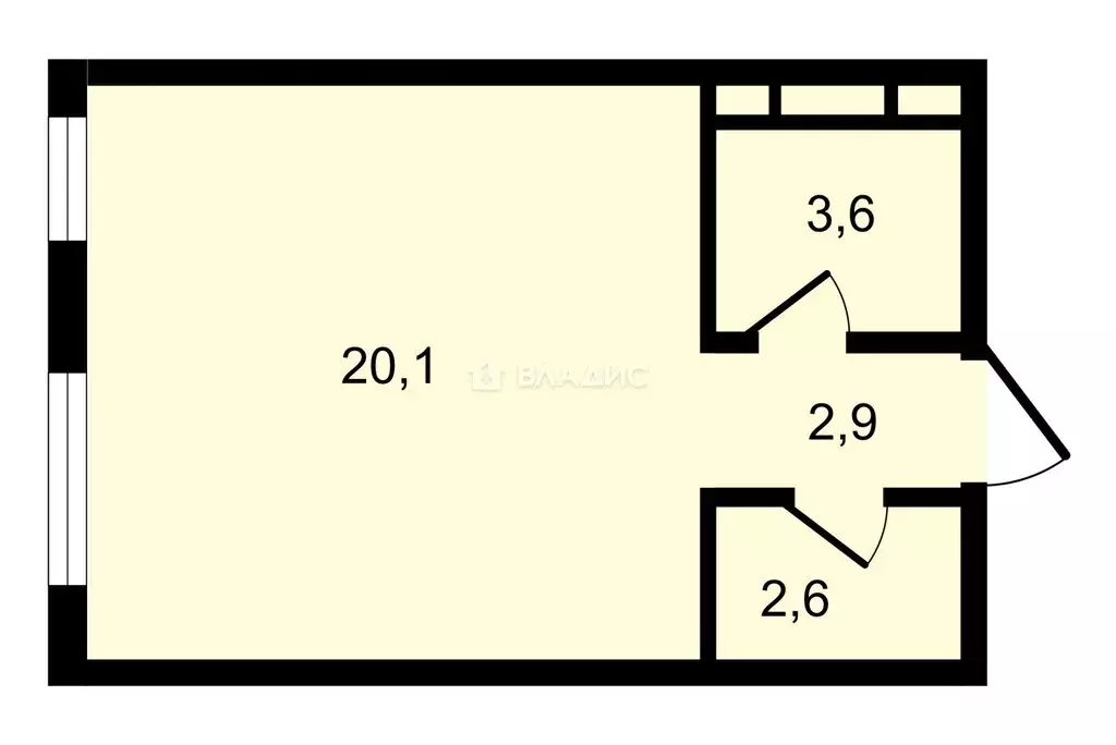 Квартира-студия: Москва, 1-й Кирпичный переулок, 15А (34.5 м) - Фото 1