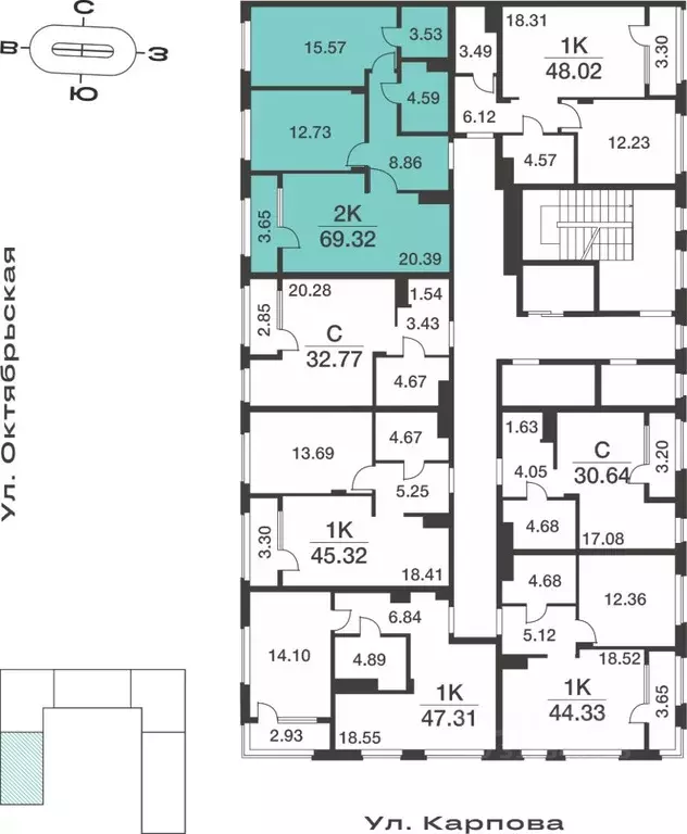 2-к кв. Тульская область, Тула ул. Карпова, 103А (69.32 м) - Фото 1